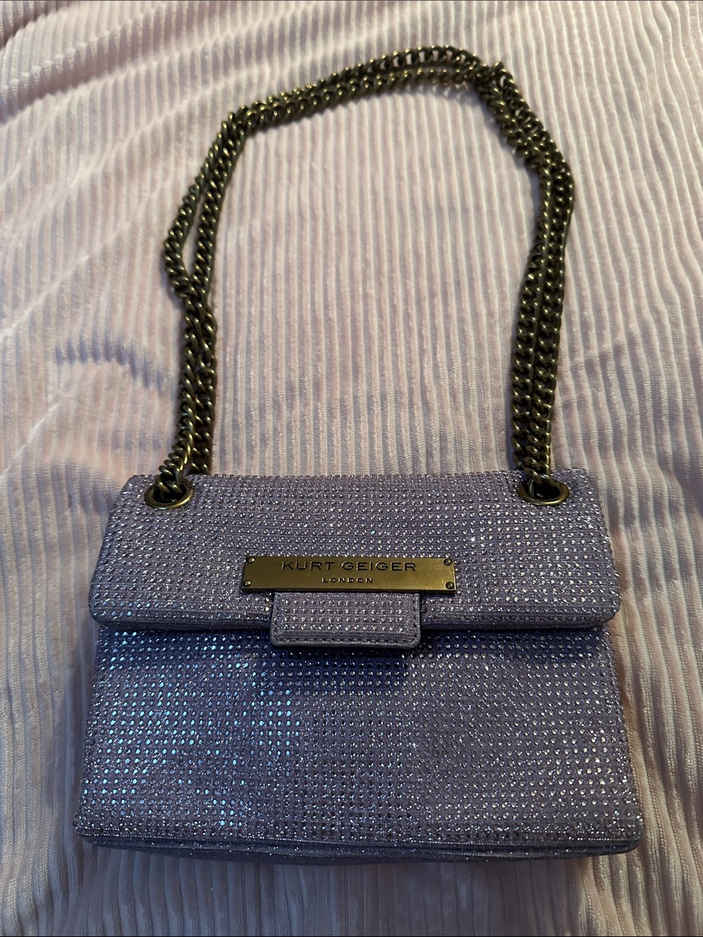 Kurt Geiger Lilac Sparkle Chain Shoulder Bag